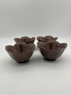 Pier 1 Imports Brown Lotus Petal Ceramic Bowls – Set of 4 (4.5”)